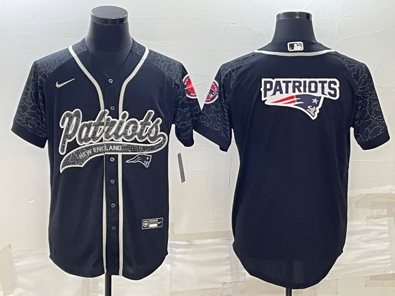 Men's New England Patriots Black Reflective Team Big Logo With Patch Cool Base Stitched Baseball Jersey